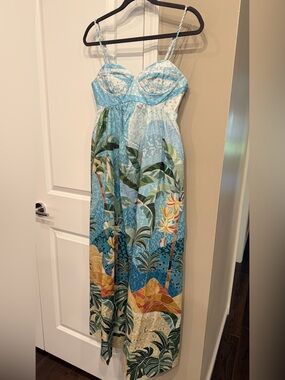 FARM Rio Blue Tropical Bustier Maxi Dress